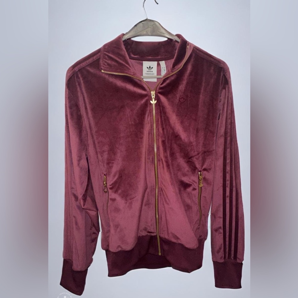 Urban outfitters- Adidas velvet Zip-up Jacket- Gold Accents
